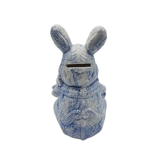 Vintage Ceramic Embossed Lace Easter Bunny Rabbit Bank Spring Decor Hobbyist - Picture 4 of 7